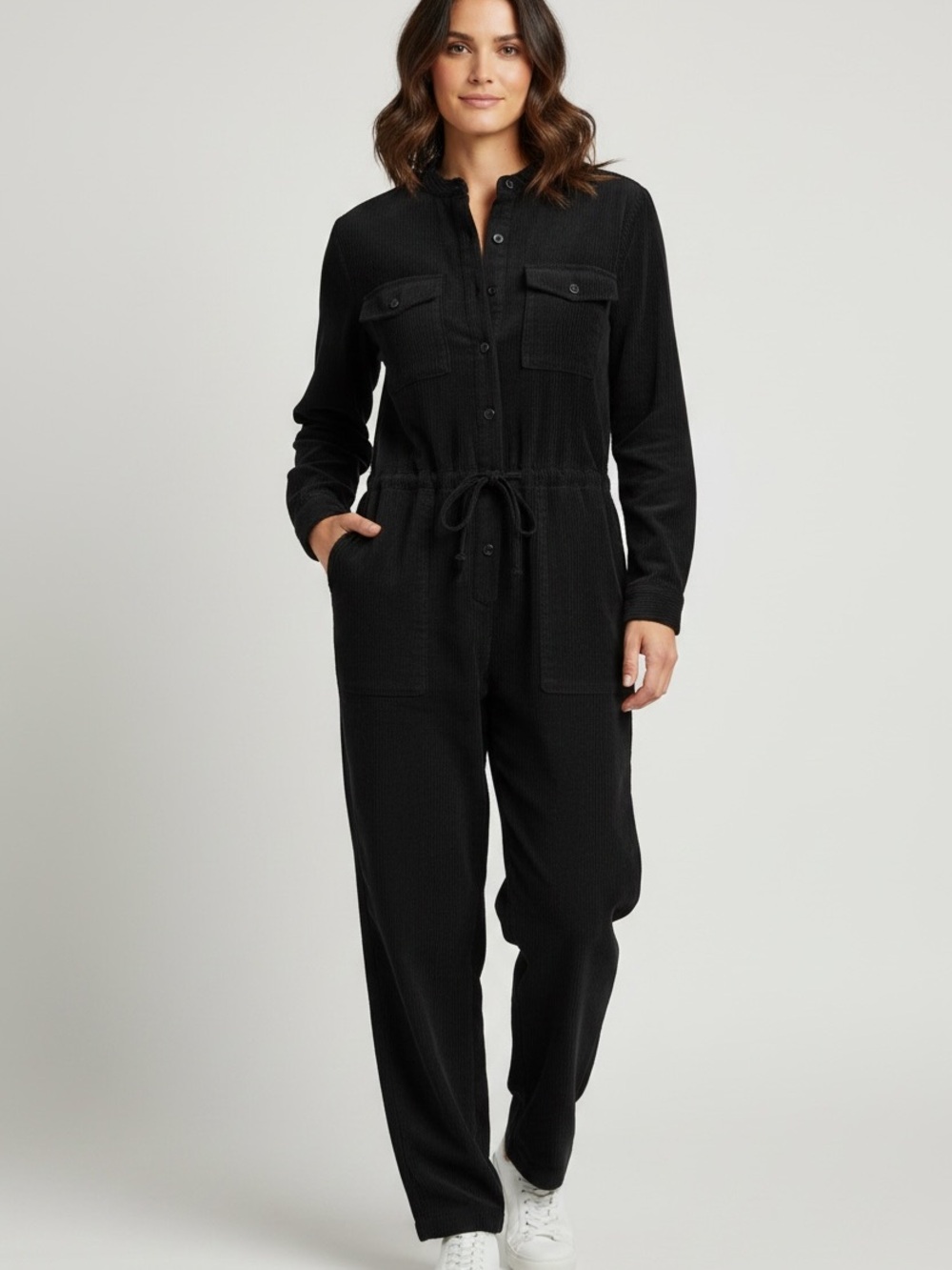 Aritzia Wilfred Orne Jumpsuit Sz S Black Gauze Organic Cotton Drawstring Waist